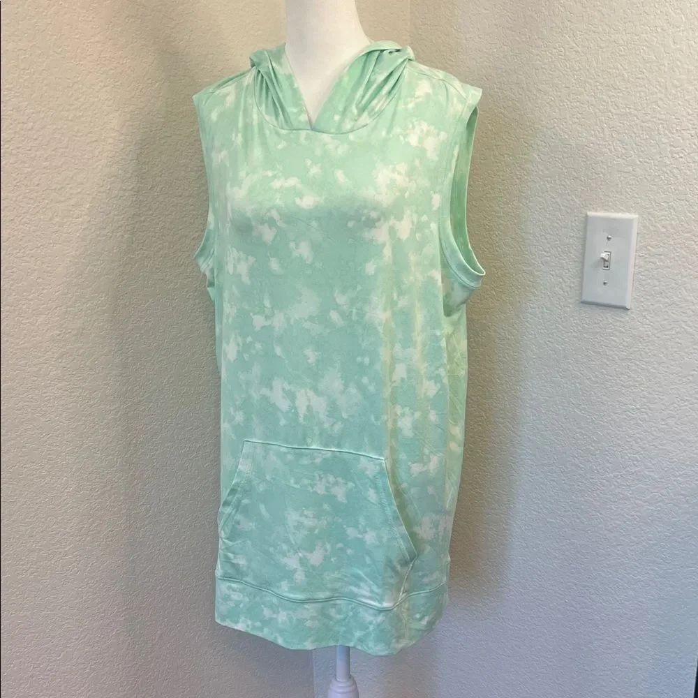 Mint Green Tie-Dye Design Sleeveless Hoodie Top